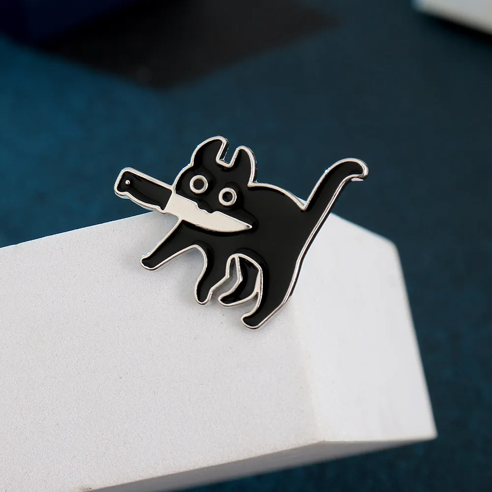 Karikatür Yaratıcı Siyah Kedi Modelleme Pop-Elemel Pin Yaka Rozetleri Broş Komik Moda Takı