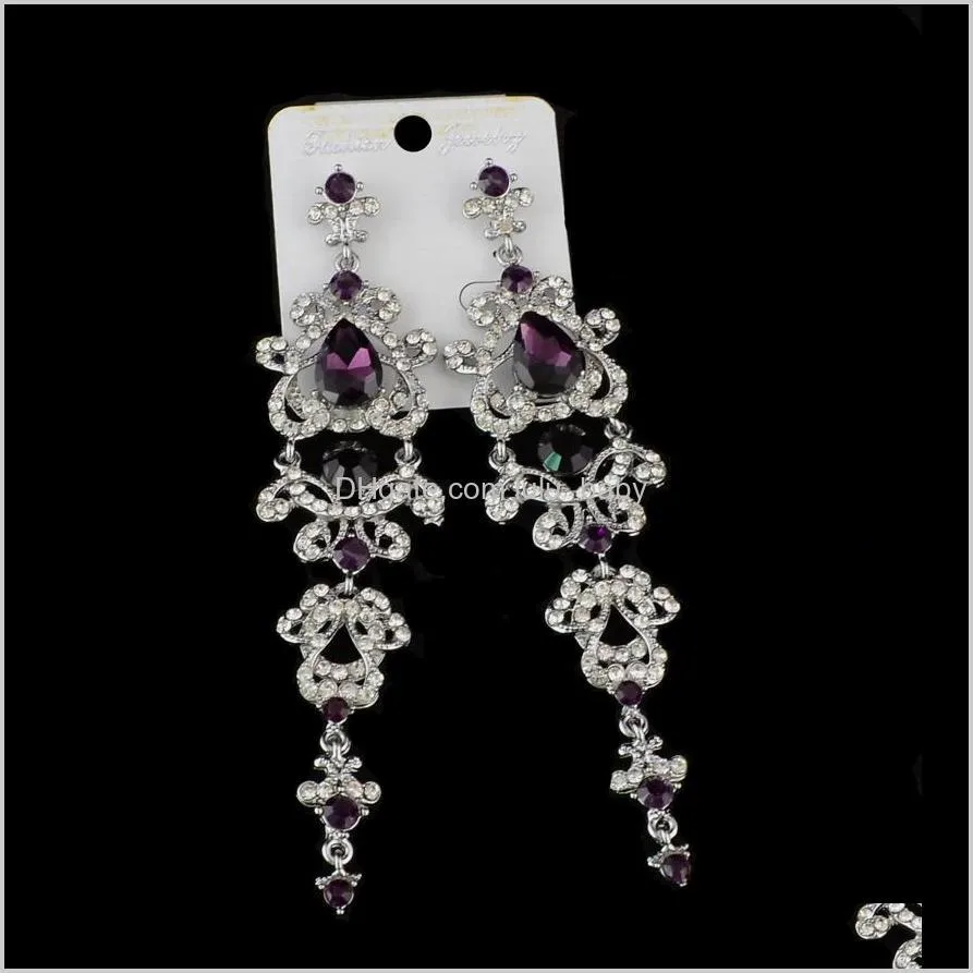 european style silver plated alloy crystal rhinestone dangle earrings