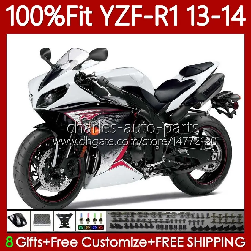 100 % FIT yamaha yzf-r1 YZF1000 YZF R1 1000CC 13-14 광택 화이트 모토 바디 94no.57 YZF R1 1000 CC YZFR1 13 14 YZF-1000 2013 2014 사출 금형 페어링 키트