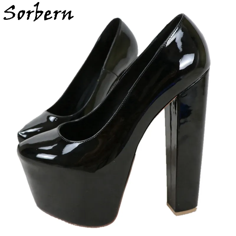 Sorbern 19Cm noir femmes chaussures habillées pompe sans lacet Invisible plate-forme bloc gros talon bout rond personnalisé Multi couleurs