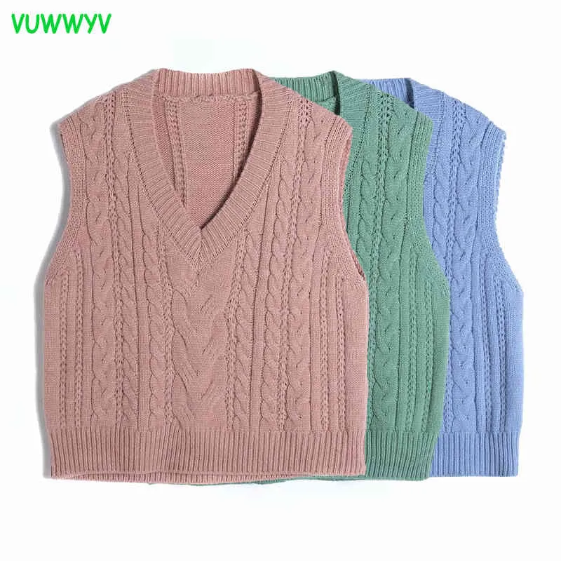 Carino rosa verde maglia maglia maglione donna primavera blu oversize a costine donna maglioni senza maniche maglione gilet 210430