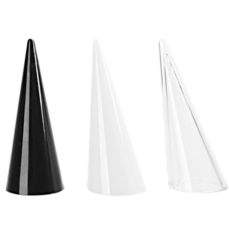 Chopsticks Fashion Mini Acrylic Finger Ring Plast Triple-Corned Cone Smycken Förvaring Display Stand