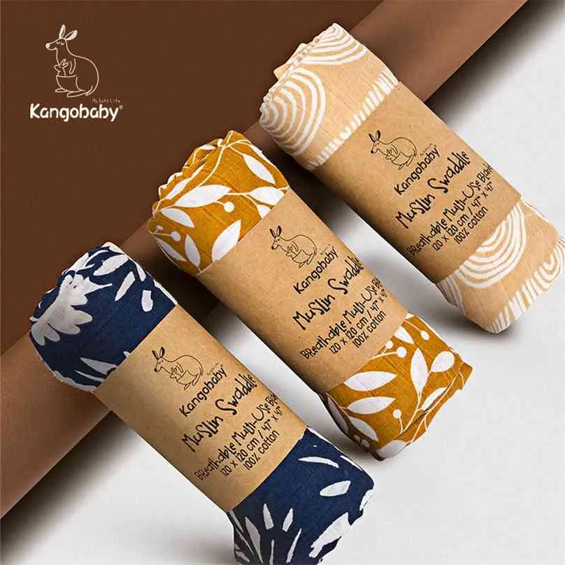 Kangobaby Organik Pamuk Muslin Kundak Bebek Wrap Born Dekor Backgrafi Manta Yatak Arabası Kapak 120x120 cm 3 adet 210802