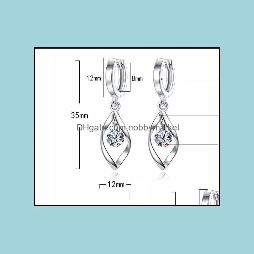 Zircon reduction silver earrings female rotating love pearl earring female long earrings twist fashion earrings