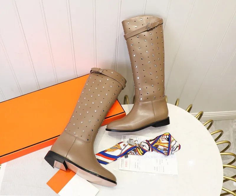 2022 fashion ladies boots rivet shoes cowhide shoes outdoor knight boots non-slip shoes warm and waterproof factory production price concessions