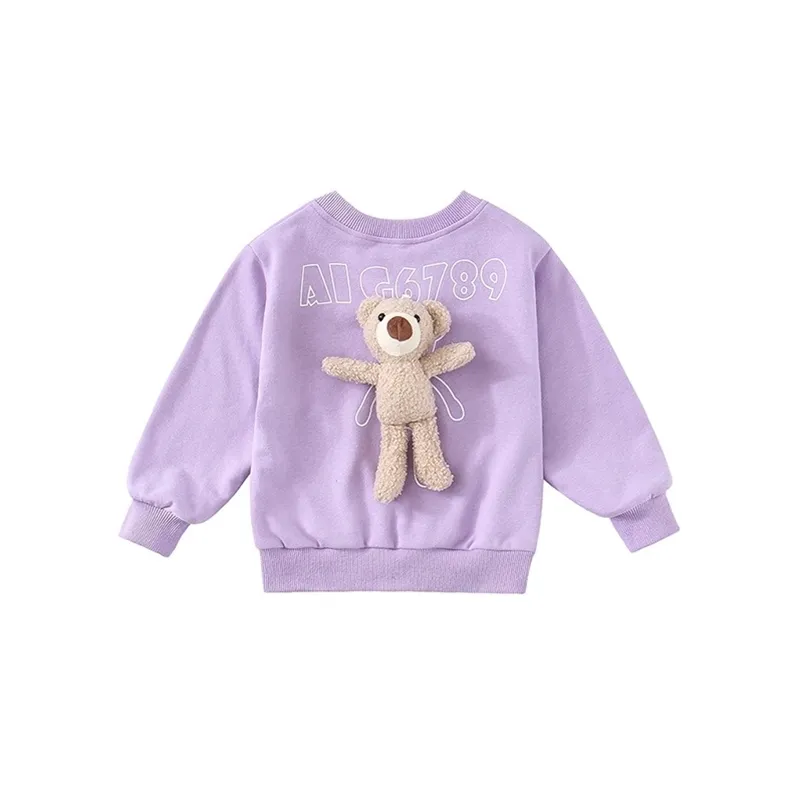 Gooporson Fall Barnkläder Tillbaka Björn Långärmad Sweatshirt Koreanska Toddler Flickor Toppar Höst Söt små Barn Outfits 210715