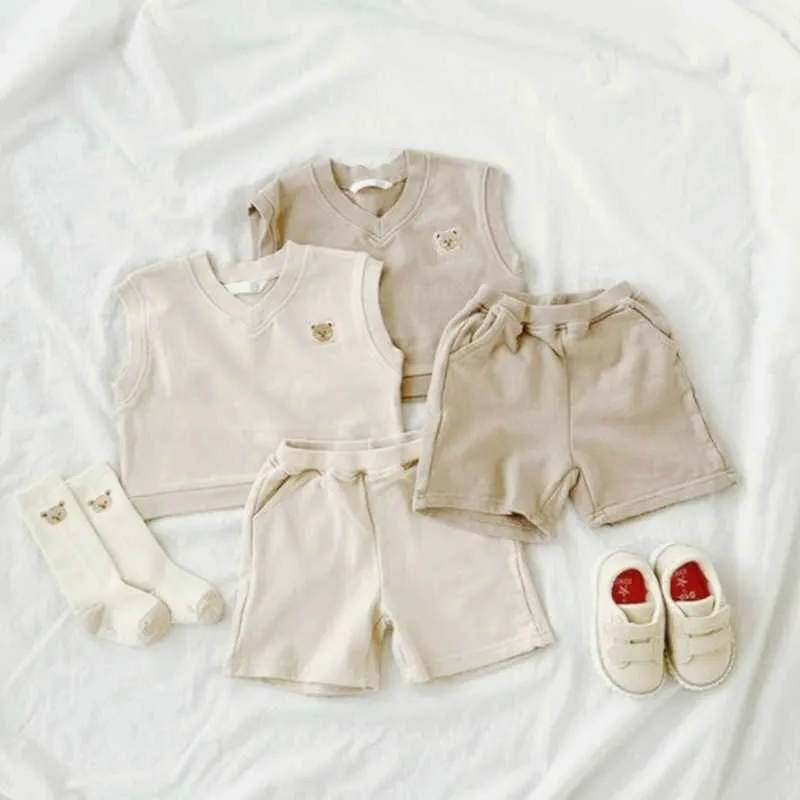 Otoño nuevo conjunto de ropa para bebés, conjunto de chaleco para niños pequeños, estilo breve, traje para niñas G1023