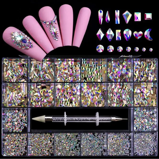 14 Farben 21 Gitter Glas Strass Diamant Aufkleber für Nägel Kunst Dekorationen Mode DIY Nagel Strass Maniküre Zubehör mit Bohrstift
