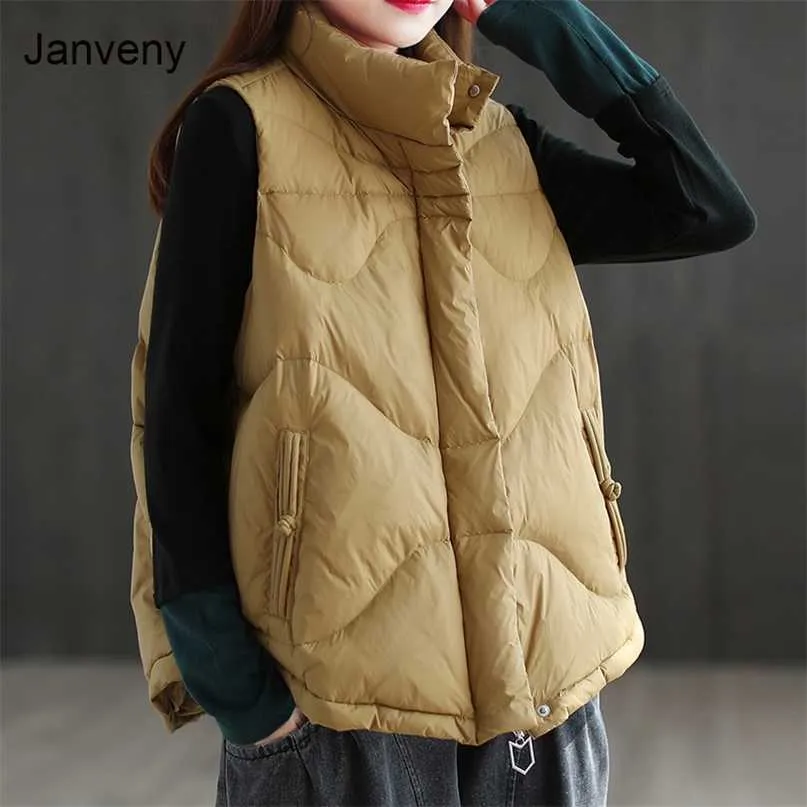 Mulheres Inverno Outono Down Colete Preto Stand Colarinho Gilet Sem Mangas Baiacu Parkas Feminino Pato Pato 211120