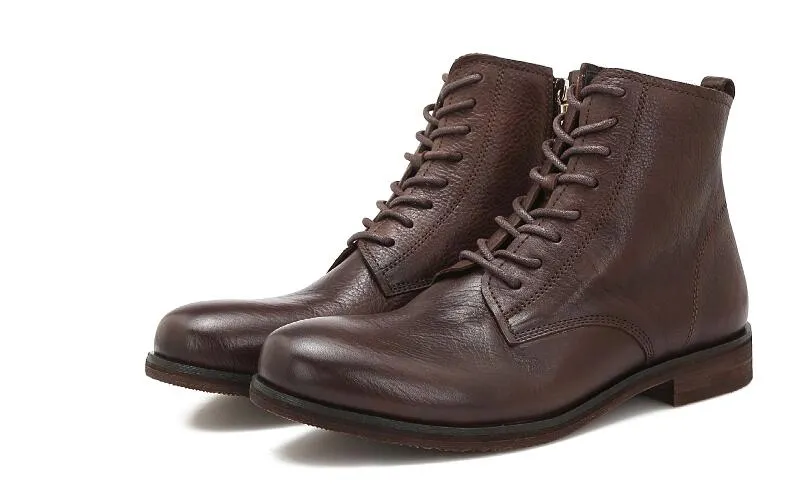 Горячая зима ручной работы коричневые мужские ботинки круглые носки Мартин сапоги натуральные кожаные кружевы ретро ботильоны для мужчин