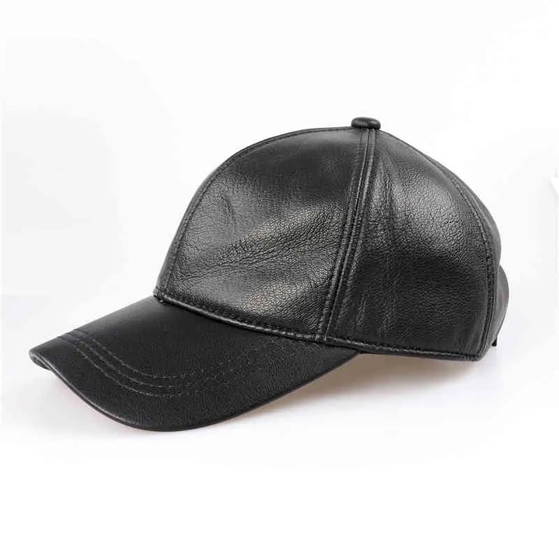 本物の野球キャップの男性黒牛皮帽子スナップバック男性調節可能な秋冬本革ピーク帽子