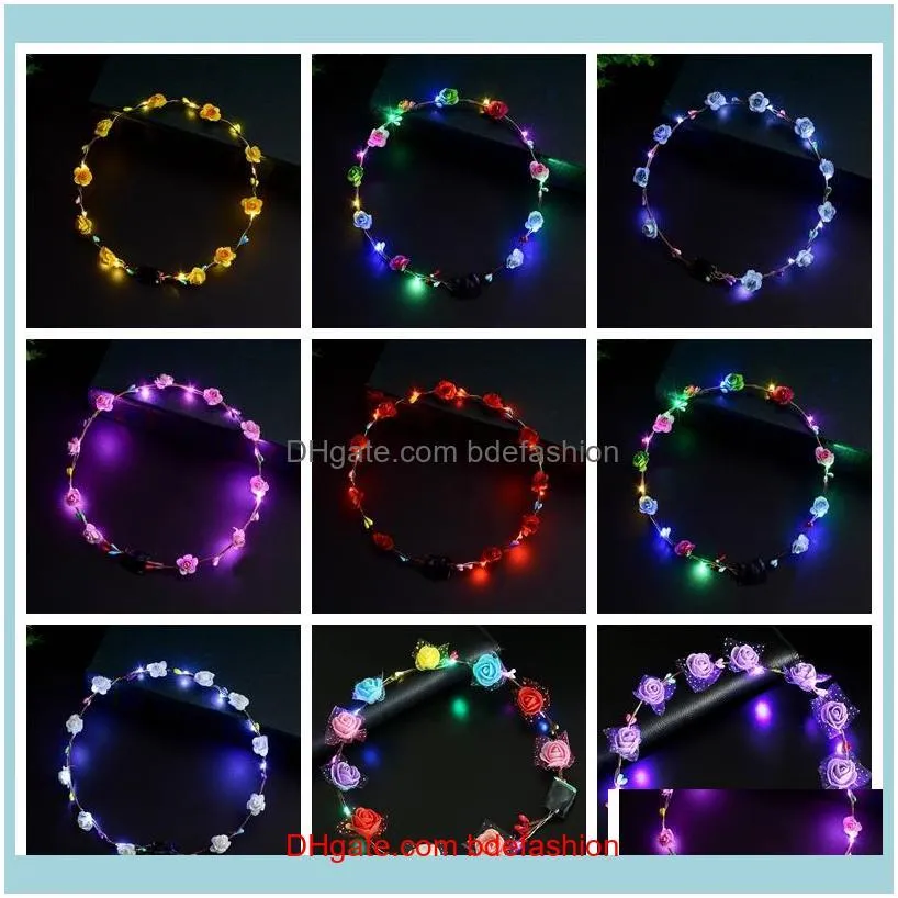 Flashing LED Hairbands strings Glow Flower Crown Headbands Light Party Rave Floral Hair Garland Luminous Wreath Fashion Accessories