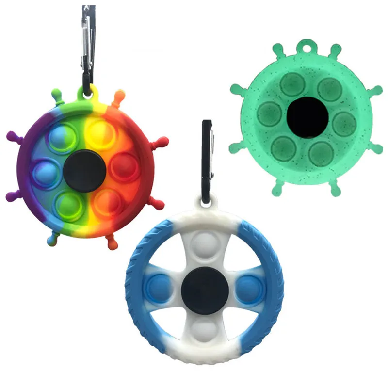 Luminous empurrar bolha mão spinner fidget brinquedos festa favor popper bolhas dedos sensoriTip giroscópio keychain de silicone brilho na descompressão de relevo de tensão escura