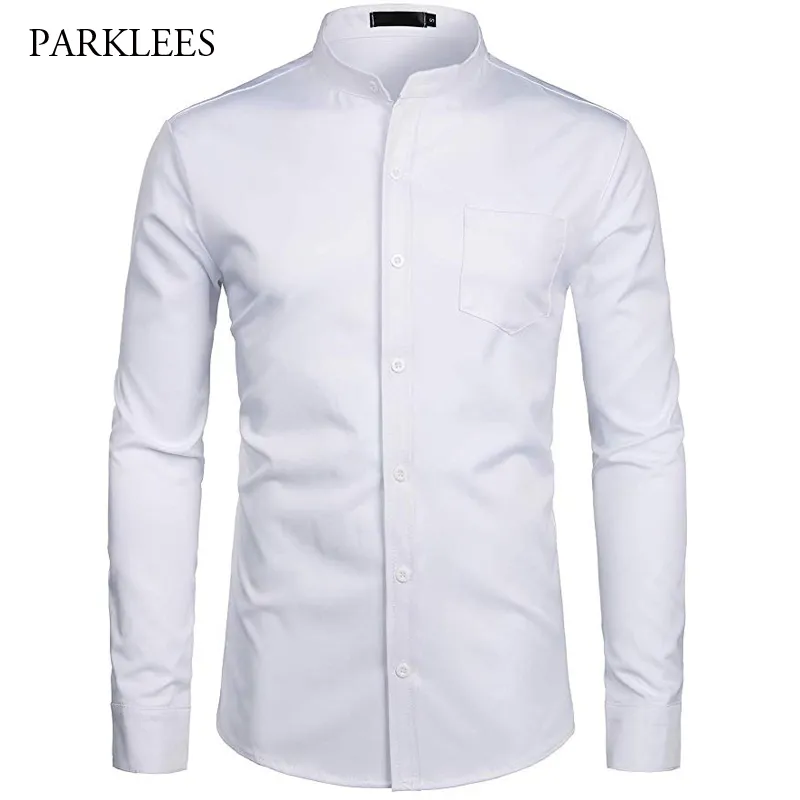 Chemise blanche hommes affaires couleur unie poche hommes chemise décontracté Slim Fit mariage bal hommes robe chemise à manches longues Camisas Hombre 210524