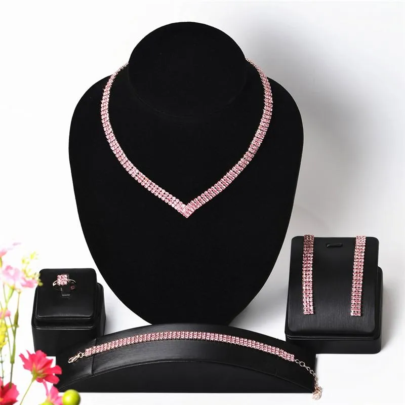 Earrings & Necklace Ladies Jewelry Set Color Rhinestone Crystal Wedding Prom Performance Accessories