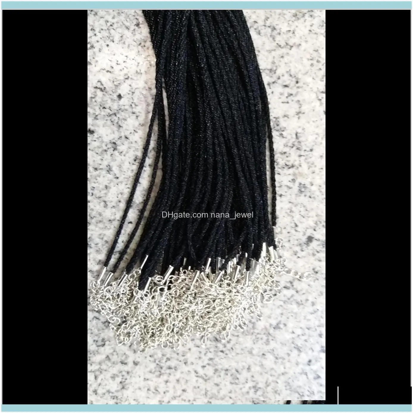 100Pcs Black Satin Silk Necklace Cord 2.0Mm/18``With 2`` Extension Chain Lead&Nickel