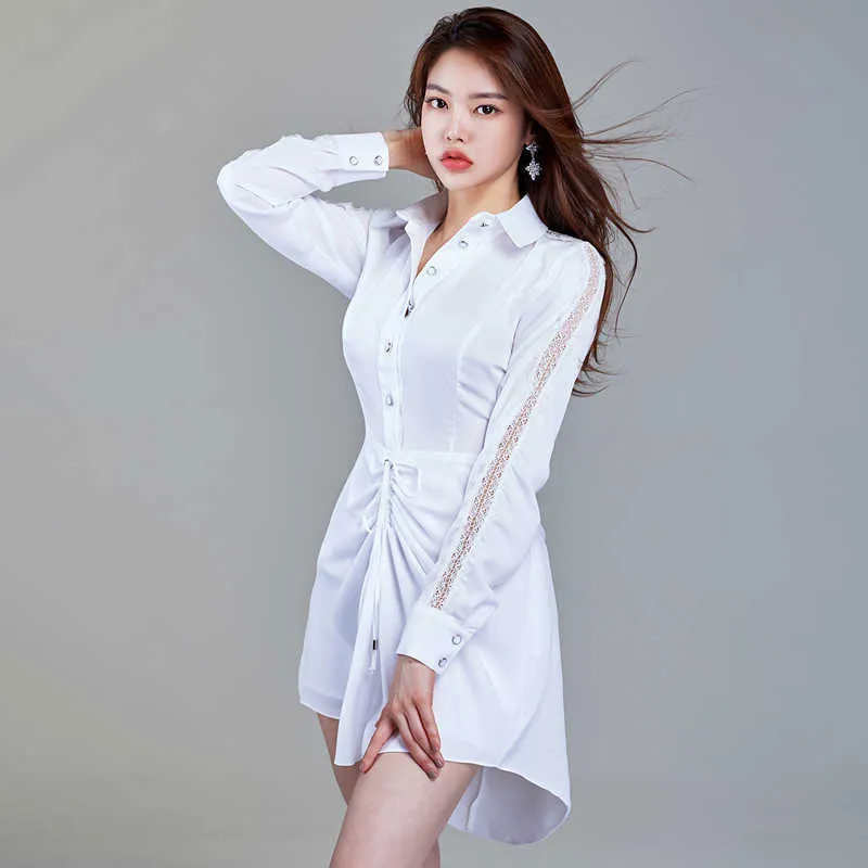 Korean Summer White shirt dress for Women - Long Sleeve, Irregular Fit, Sexy Office Tight Mini Party Clothing