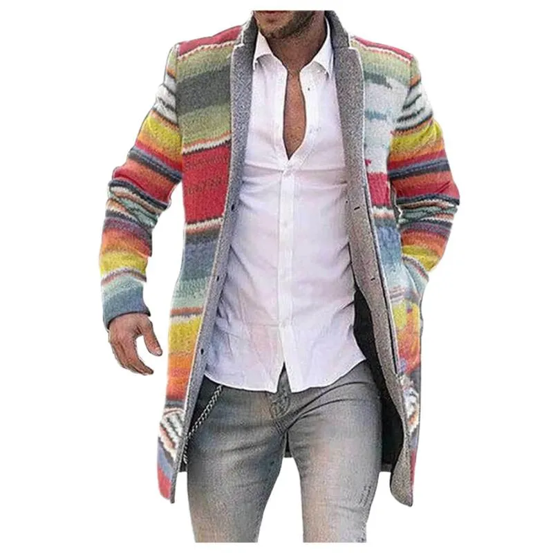 Men's Jackets TELOTUNY Fashion Autumn Cardigan Stand Up Collar Print Windbreaker Long Sleeve Medium Length Outwear Jaqueta Feminina