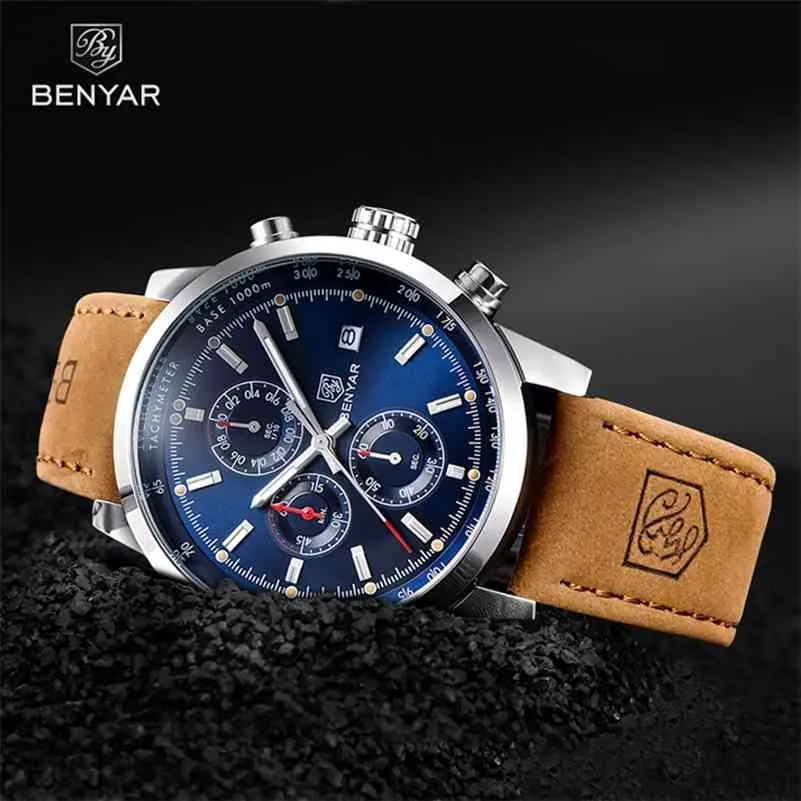 Benyar Watches Men Luxury Brand Quartz Watch Fashion Chronograph Watch Reloj Hombre Sport Clock Male Hour Relogio Masculino 210329