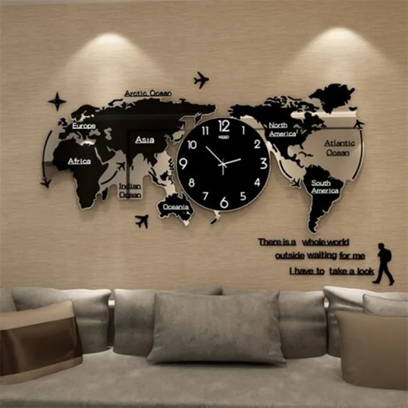 Weltkarte Wanduhr Nordic Moderne Minimalistische Dekoration Acryl für Home Schlafzimmer Büroverzierungen 211110