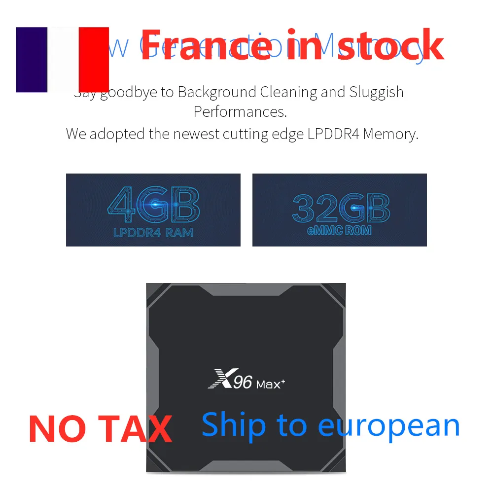 Fransa'dan Avrupa Android'e Gemi 9.0 TV Kutusu X96 Max Plus Amlogice S905x3 4GB 32GB 8K 1000m 5G Çift WiFi