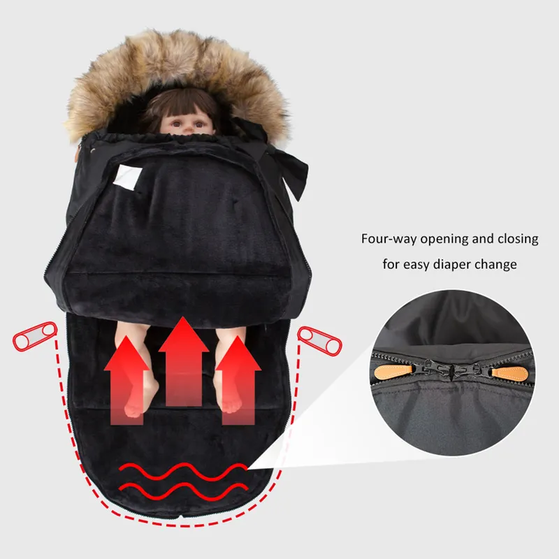 Stroller Footmuff Winter Baby Sleeping Bag In Pram Removable Thicker Fur  Collar Warm Flannel Newborn Cocoon Baby Envelope