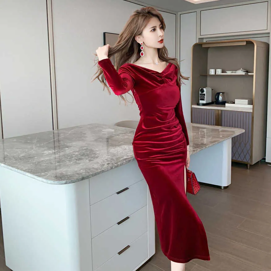 Women's Slim velvet midi dress I