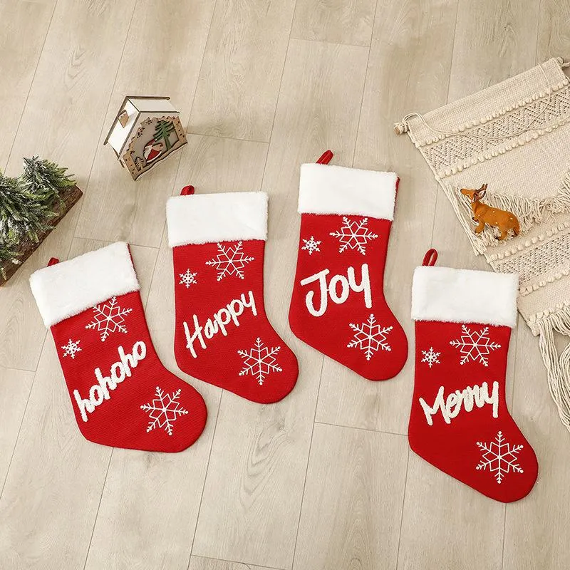 Christmas Stockings Red Non-woven Happy Joy Design Candy Gift Storage Socks Winter Home Fireplace Decoration