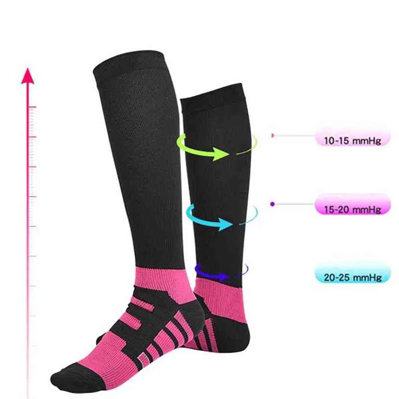 Calzini a compressione ad asciugatura rapida Stile casual Ginocchio alto / Lungo Assorbimento del sudore Calze Maratona Running Calcio Sneaker Calzini Y1222