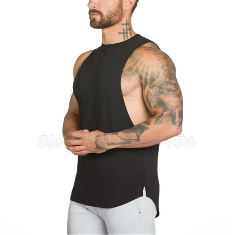 ジム衣料品ボディービルのタンクトップ男性フィットネスシングリットノースリーブシャツコットン筋肉guysブランドBandershirt 210421