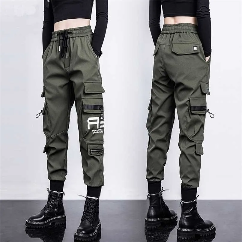 Femmes taille haute Cargo pantalon mode cordon pantalon dames lâche survêtement pantalon grande taille rue pantalon décontracté 211115