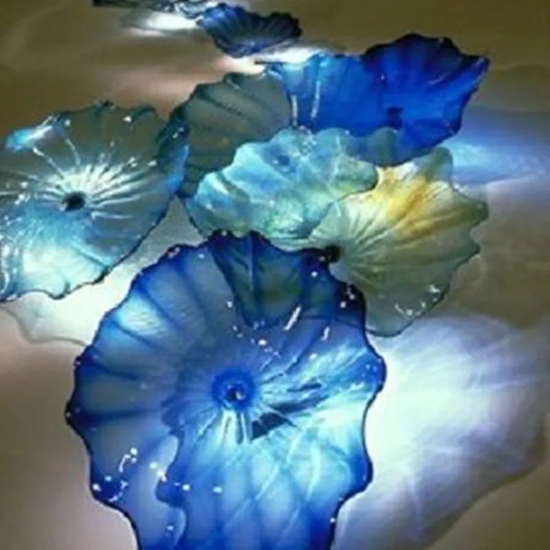 New Designed Lamp Home Murano Wall Decor Art Dale Chihuly Style Hand Blown Blue Glass Flower for Living Room Bedroom 8 to 16 Inches