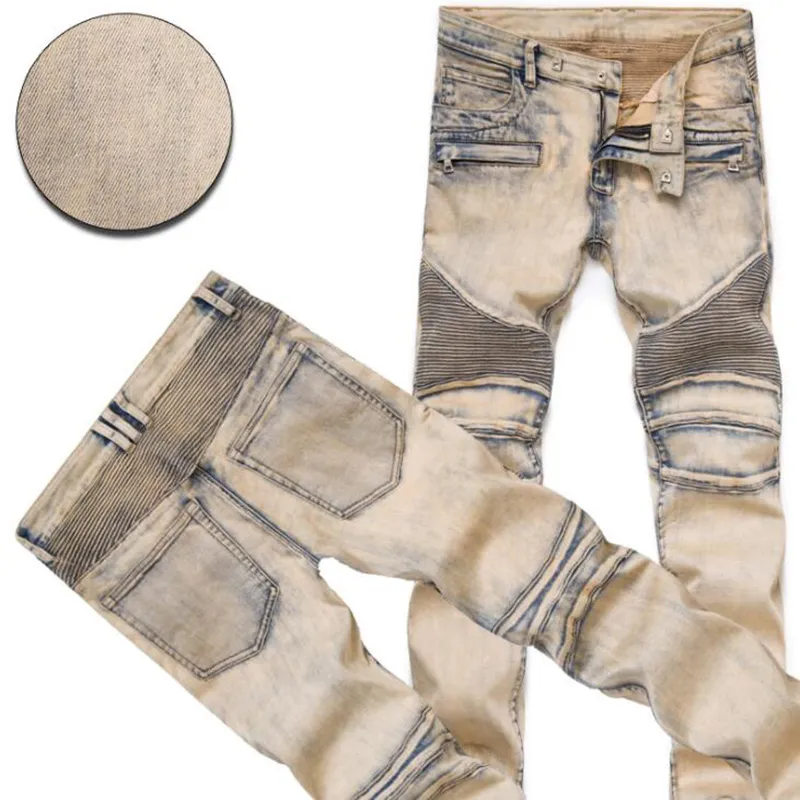 Fashion Men's Distressed Ripped Jeans Famous Style Cool Design Slim Motorcycle Biker Causal Denim Pants Runway Jean