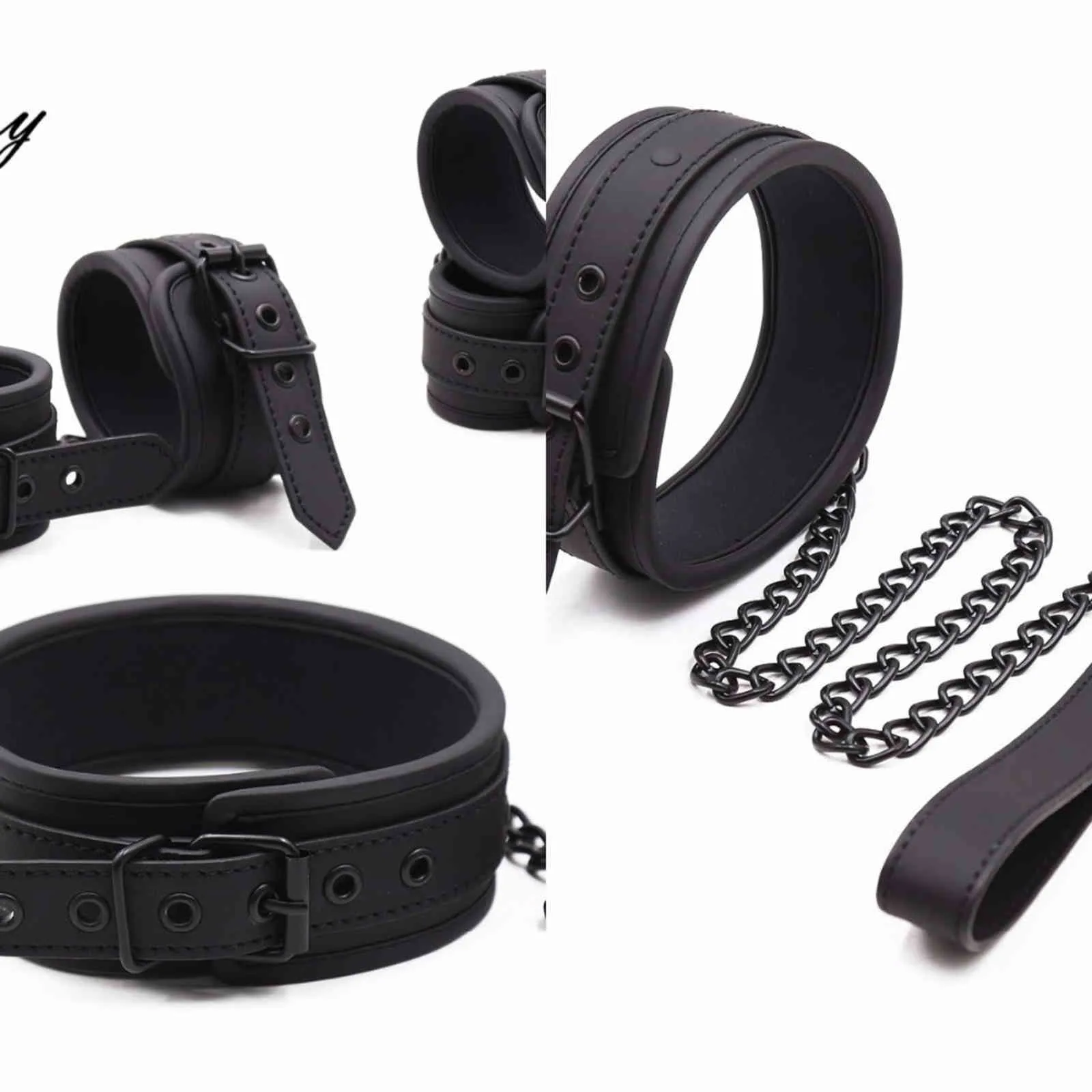 NXY Adult toys Thierry PU Leather SM Products Wrist Cuffs & Ankle Neck Collar Set BDSM Bondage Sex Hancuffs Cosplay Accessories 1130