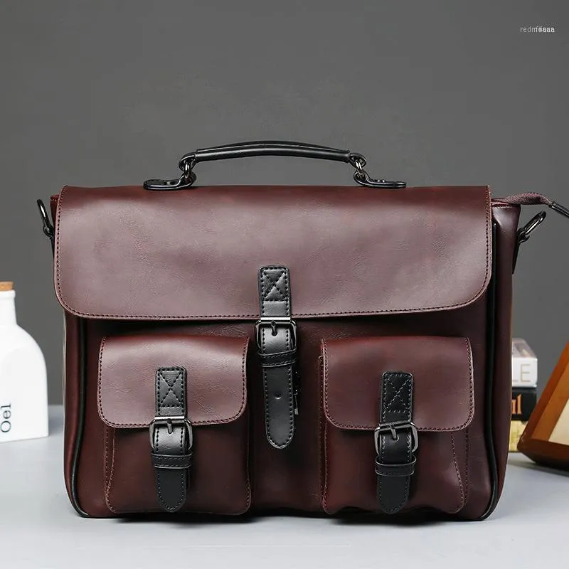 Business Büro Aktentasche Männer Marke PU Leder Handtasche Männlichen Multifunktions Umhängetasche Große Box Laptop Vintage Tote1