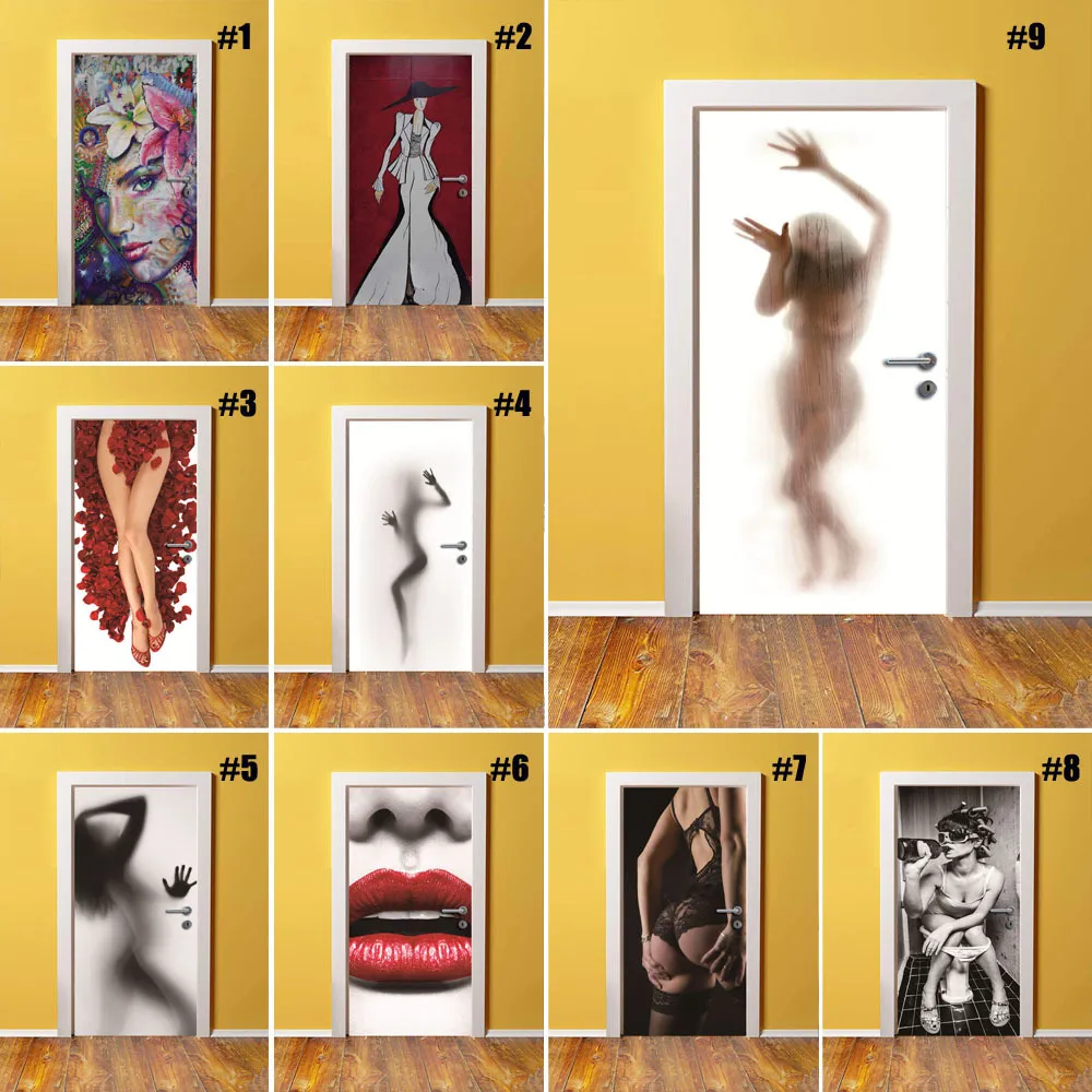 Auto-adhésif Renouveler Home Decor Sexy Girl 3d Porte Autocollant Imprimer Art Étanche Papier Peint Mural Armoire Rénovation Decal Image 210317