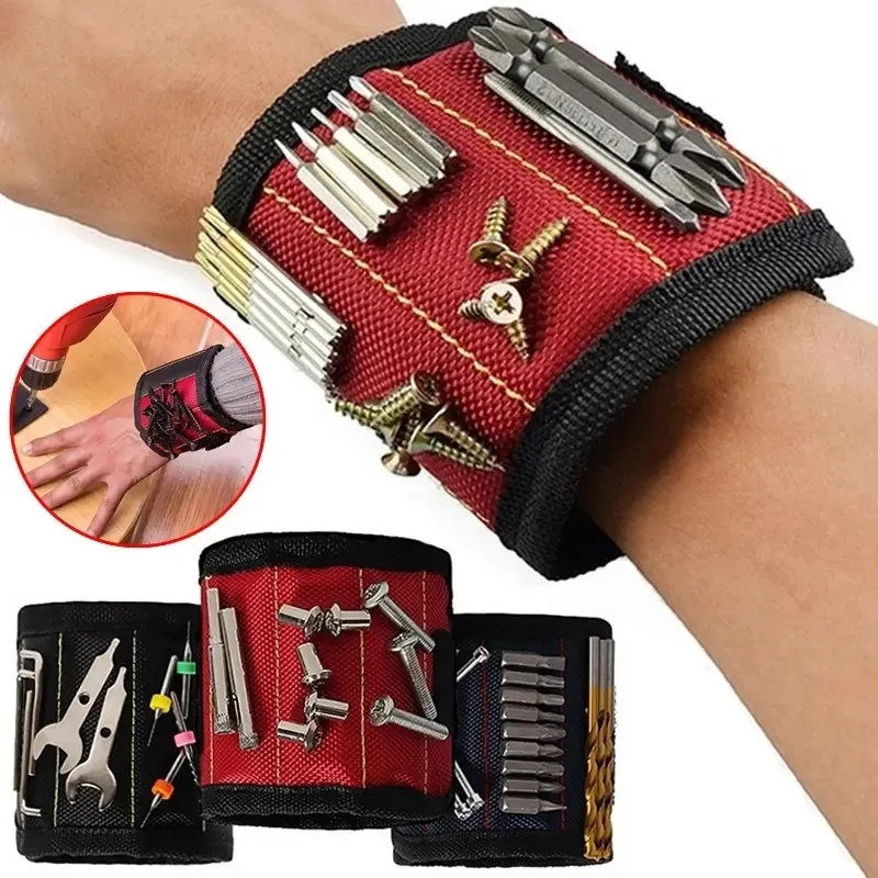 Magnetic Armband Pocket Belt Pouch Bag Skruvar Hållare Holding Verktyg Magnetics Armband Praktisk Stark Wrist Toolkit