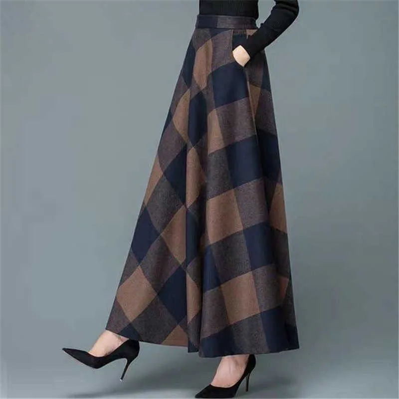 Winter Wool Plus Size 4XL Maxi Skirts Women Vintage A Line High