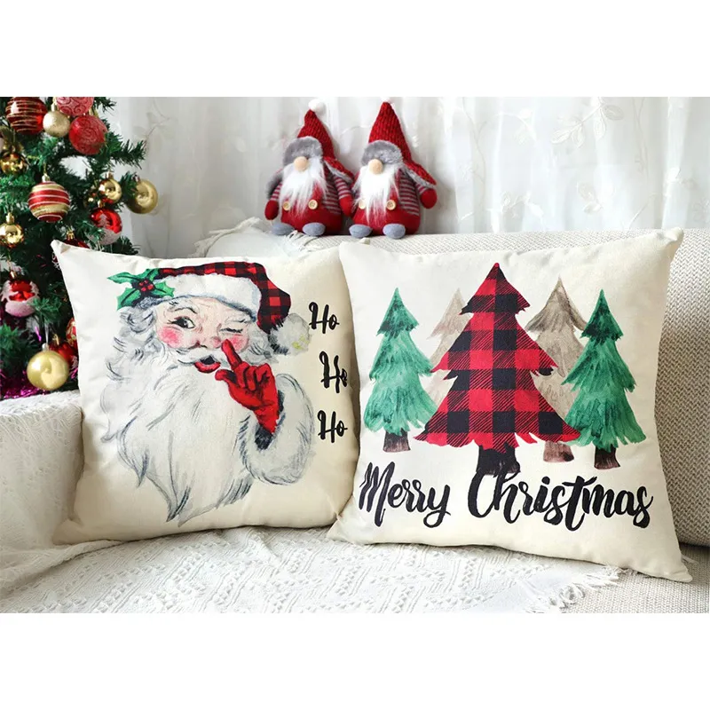 Noël Oreiller Couvre Décorations De Noël Rouge Noir Plaids Jeter Coussin Cas Pour Arbre Camion Père Noël Bonhomme De Neige DH0475