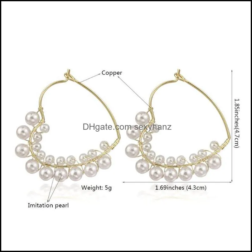 Hoop & Huggie Handmade Knit Imitation Pearl Hearts Copper Earrings For Women Golden Silver Color Wedding Fashion Jewelry UKEN