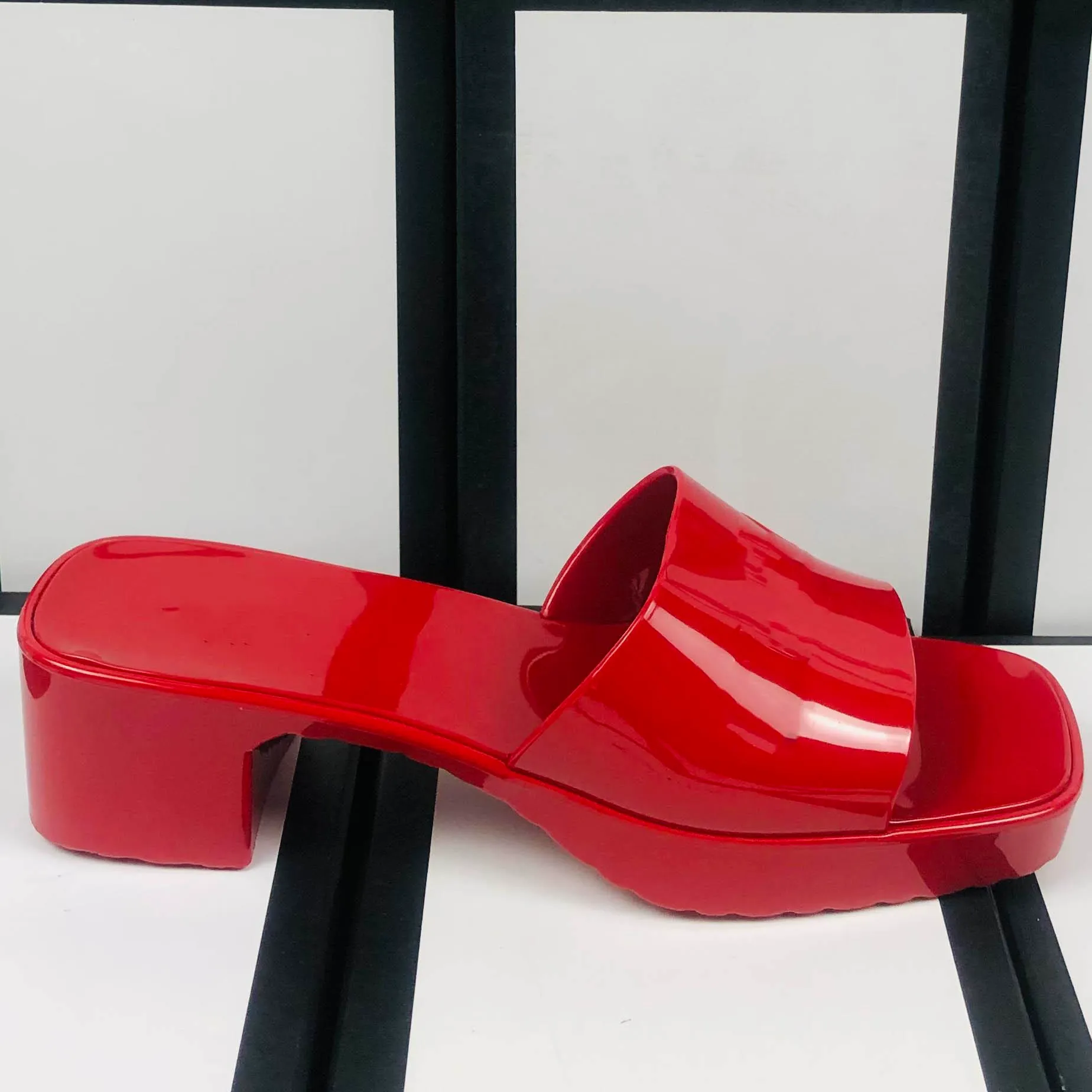 2021 Women Sandals High Heels Rubber Slide Sandal Platform Slipper Chunky 2.4