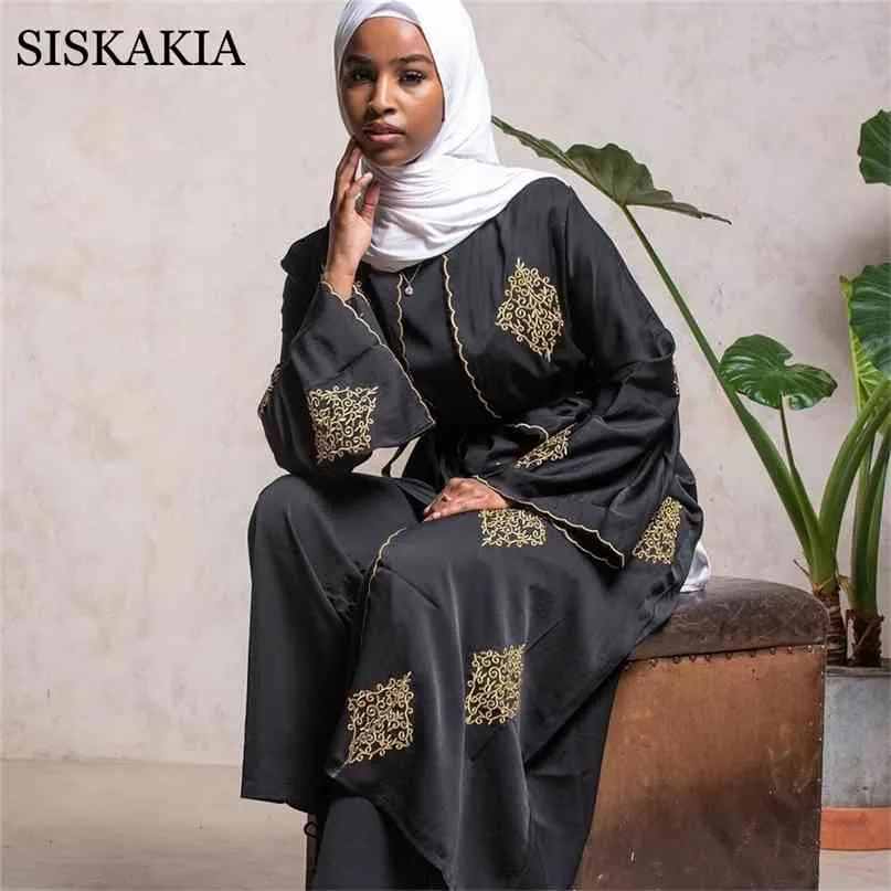 Dubai Kimono Abaya Black Golden Thread Embroidered Arabic Muslim