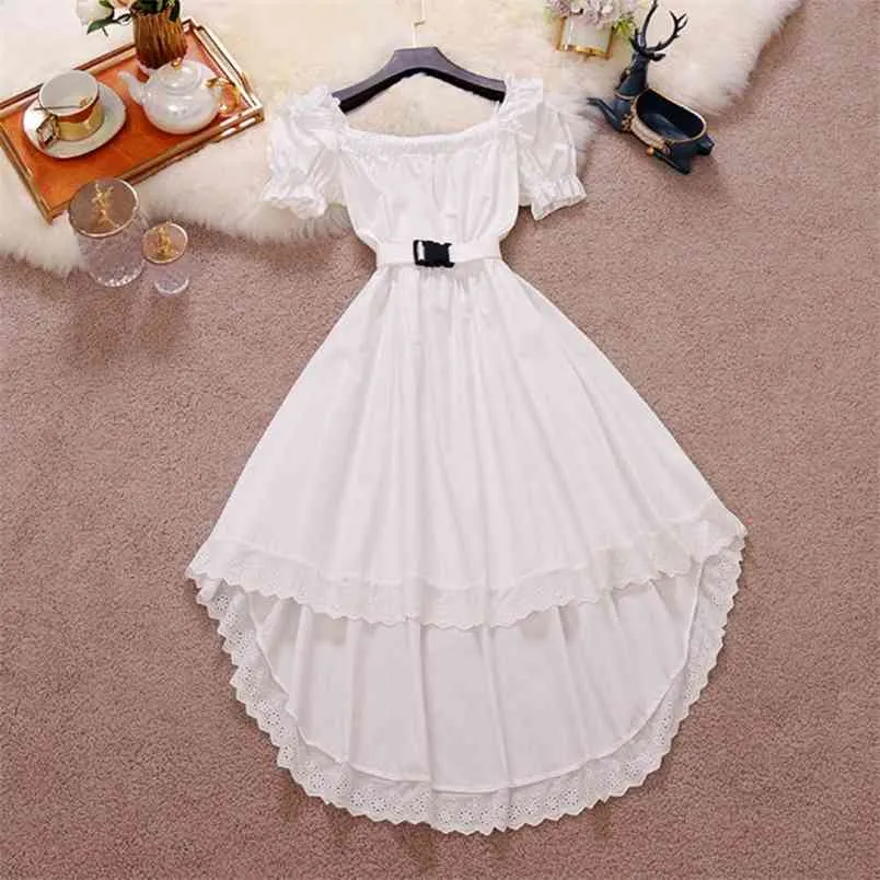 Koreaanse elegante casual zomer jurk vrouwen vrouwelijke vierkante kraag bladerdeeg mouw onregelmatige witte gewaden partij midi lange vestidos 210514