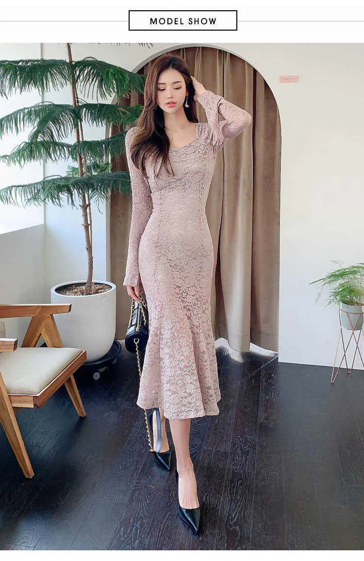 Long maxi lace dress with square neckline and 3/4 sleeves in pink for women  ages 18-35 from Dhgate Basic & Casual Dresses - price 56.69