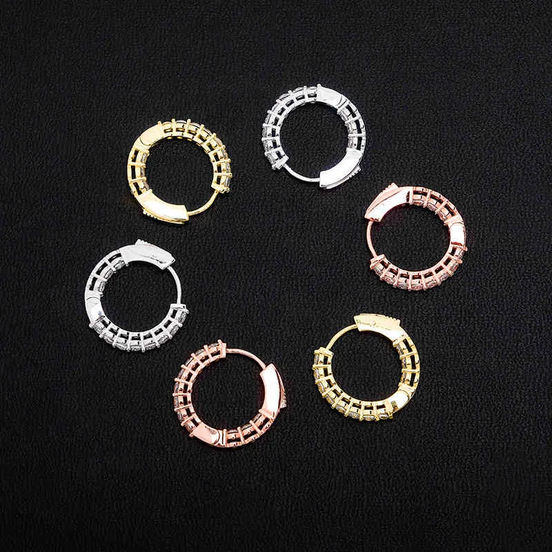 1 paire Micro pavé AAA cubique zircone pierres Bling glacé cercle rond boucles d'oreilles pour femmes hommes Hip Hop rappeur bijoux