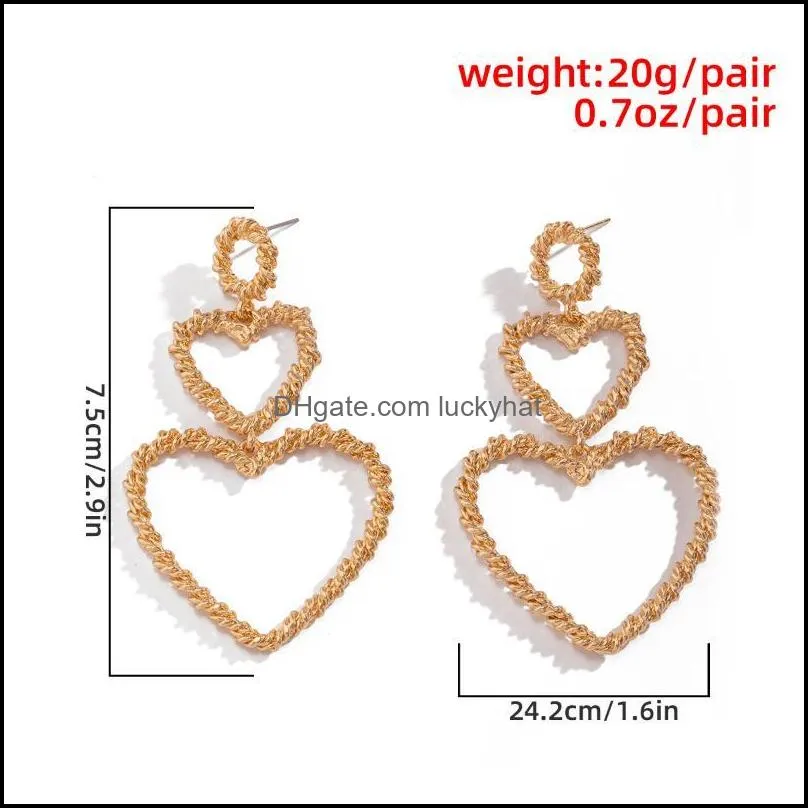 Lacteo Hip Hop Multilayer Love Heart Twist Chain Drop Earrings For Women 2021 Trendy Fashion Geometric Statement Jewelry Earring