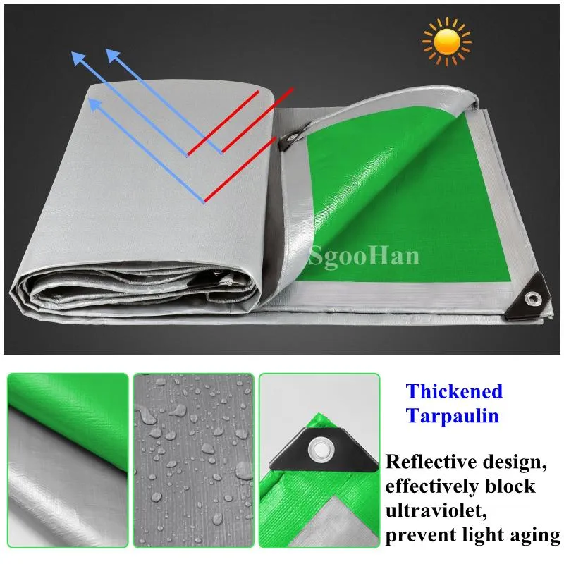 Тень 0,32 мм PE Tarpaulin Rain Rain-Resept Sun Sun Sail Car Truck Trup Tarp Learp Leath Leats Camping Waterprostic Green-Silver