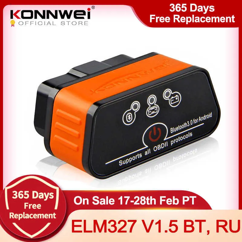 ELM327 OBD2 Scanner de voiture Icar2 KONNWEI Outils de diagnostic Bluetooth compatible ELM 327 V 1.5 Outil de diagnostic de voiture OBD 2 Scanner V1.5 Puce Pic18f25k80