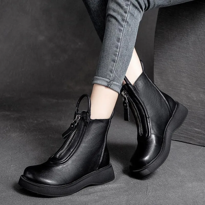 Automne / hiver 2021 Le cuir bottes pour femmes Fashion Retro Platform Soles Chaussures décontractées à lacets confortables et non glissantes