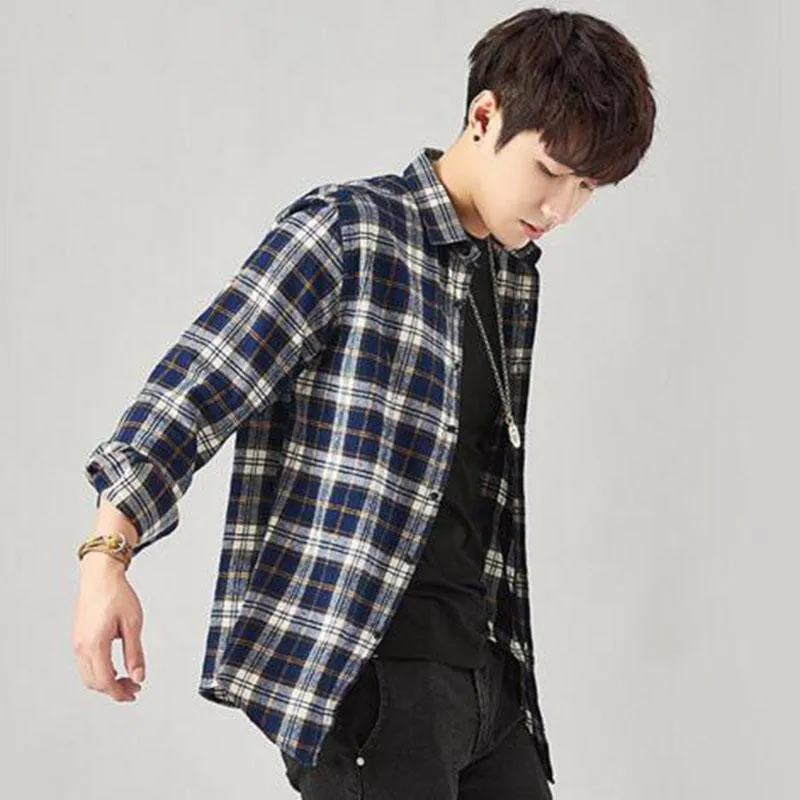 Men's Casual Shirts Spring Autumn Men Long Sleeve Turn-down Collar Camisa,Mixed Color Flannel Cotton Comfortable Cloth